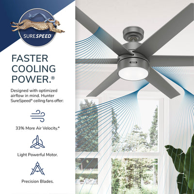 60 inch Solaria ENERGY STAR® Matte Black Damp Rated Ceiling Fan with LED Light Kit and Wall Control