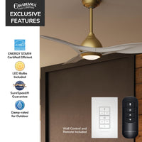 Casablanca 54 inch Elise ENERGY STAR® Alturas Gold Damp Rated Ceiling Fan with LED Light Kit and Wall Control and Handheld Remote