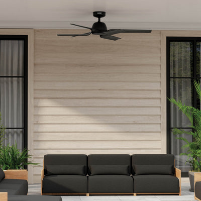52 inch AirStack ENERGY STAR® Flat Matte Black Damp Rated Ceiling Fan and Handheld Remote