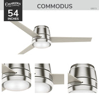 Casablanca 54 inch Commodus Brushed Nickel Low Profile Ceiling Fan with LED Light Kit and Wall Control