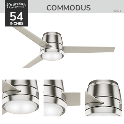 Casablanca 54 inch Commodus Brushed Nickel Low Profile Ceiling Fan with LED Light Kit and Wall Control