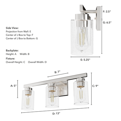 Hartland 22-inch 3-light Brushed Nickel Vanity Light with Seeded Glass