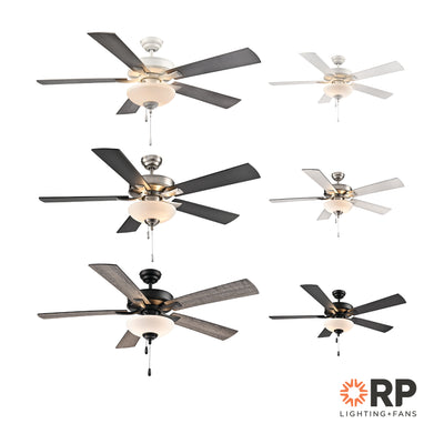52 Inch Galeson AC Matte White Indoor Ceiling Fan 5-Blade 2 Lights Reversible