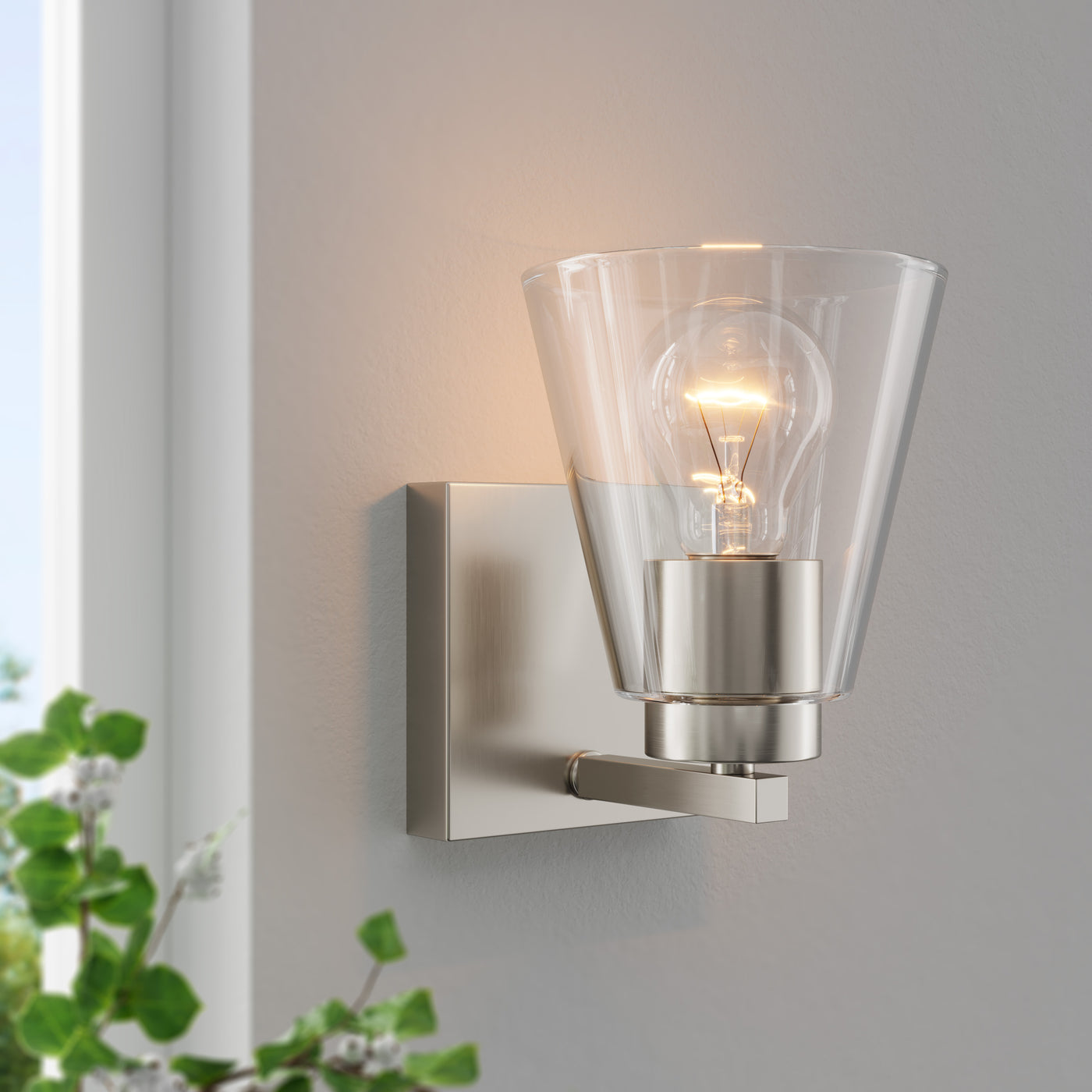 6.75-inch Strayhan Brushed Nickel 1-Light Clear Glass Wall Sconce