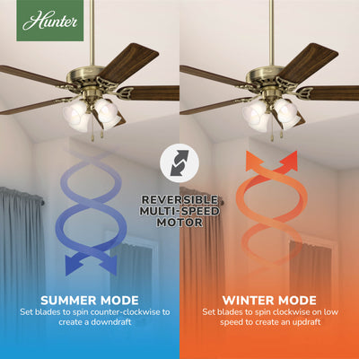 52 inch Studio Series Antique Brass Ceiling Fan with LED Light Kit and Pull Chain