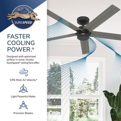 52 inch Burton Matte Black Damp Rated Ceiling Fan and Wall Control