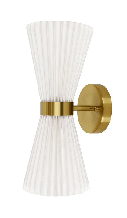 Amore 2 Light Aged Brass Linen Wall Sconce with White Shades