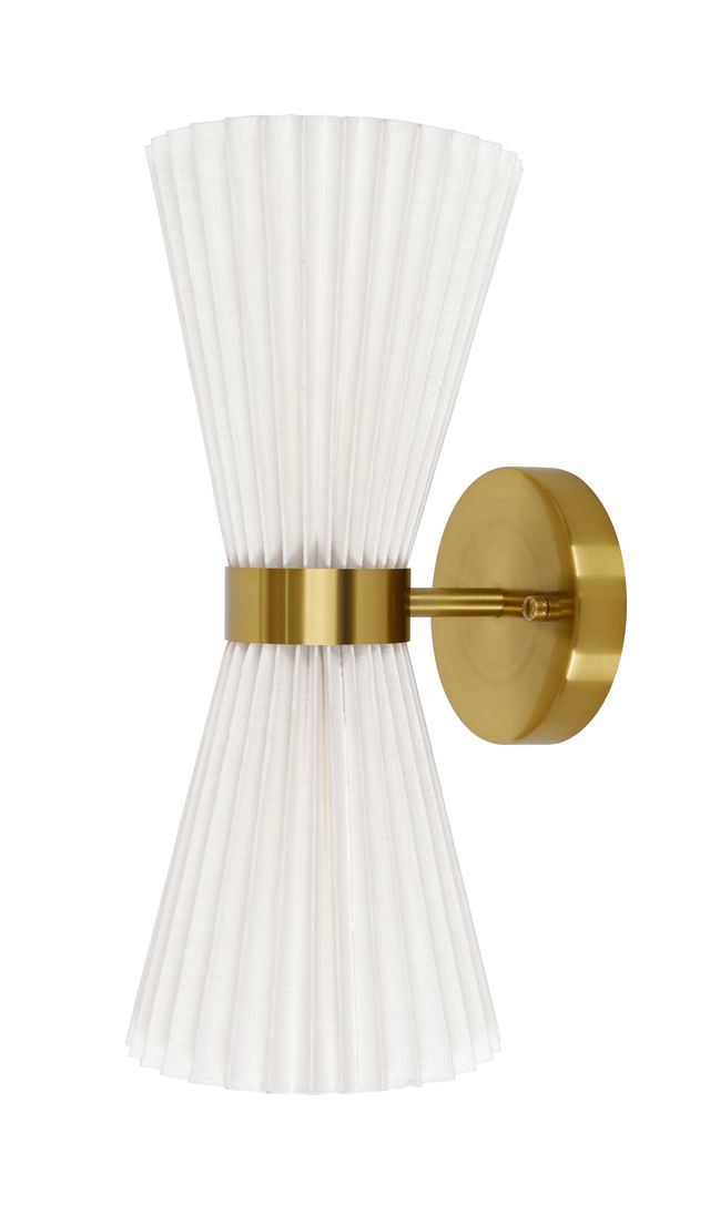 Amore 2 Light Aged Brass Linen Wall Sconce with White Shades