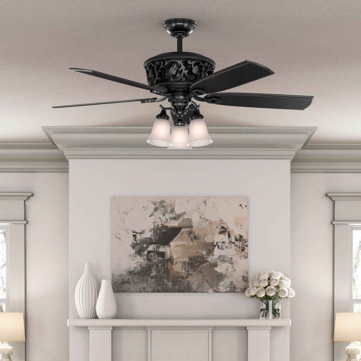 54 inch Promenade ENERGY STAR® Gloss Black Ceiling Fan with LED Light Kit and Handheld Remote