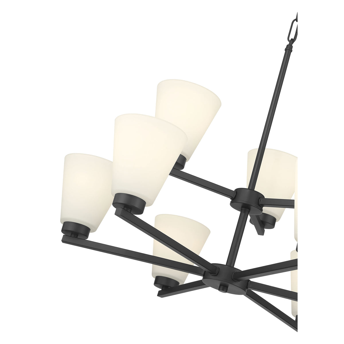 28.5-inch Strayhan Matte Black 9-Light White Frosted Glass Chandelier