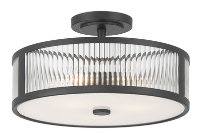 8.75'' Ardezia Matte BlackClear Ribbed 3 Light Semi-Flush Mount