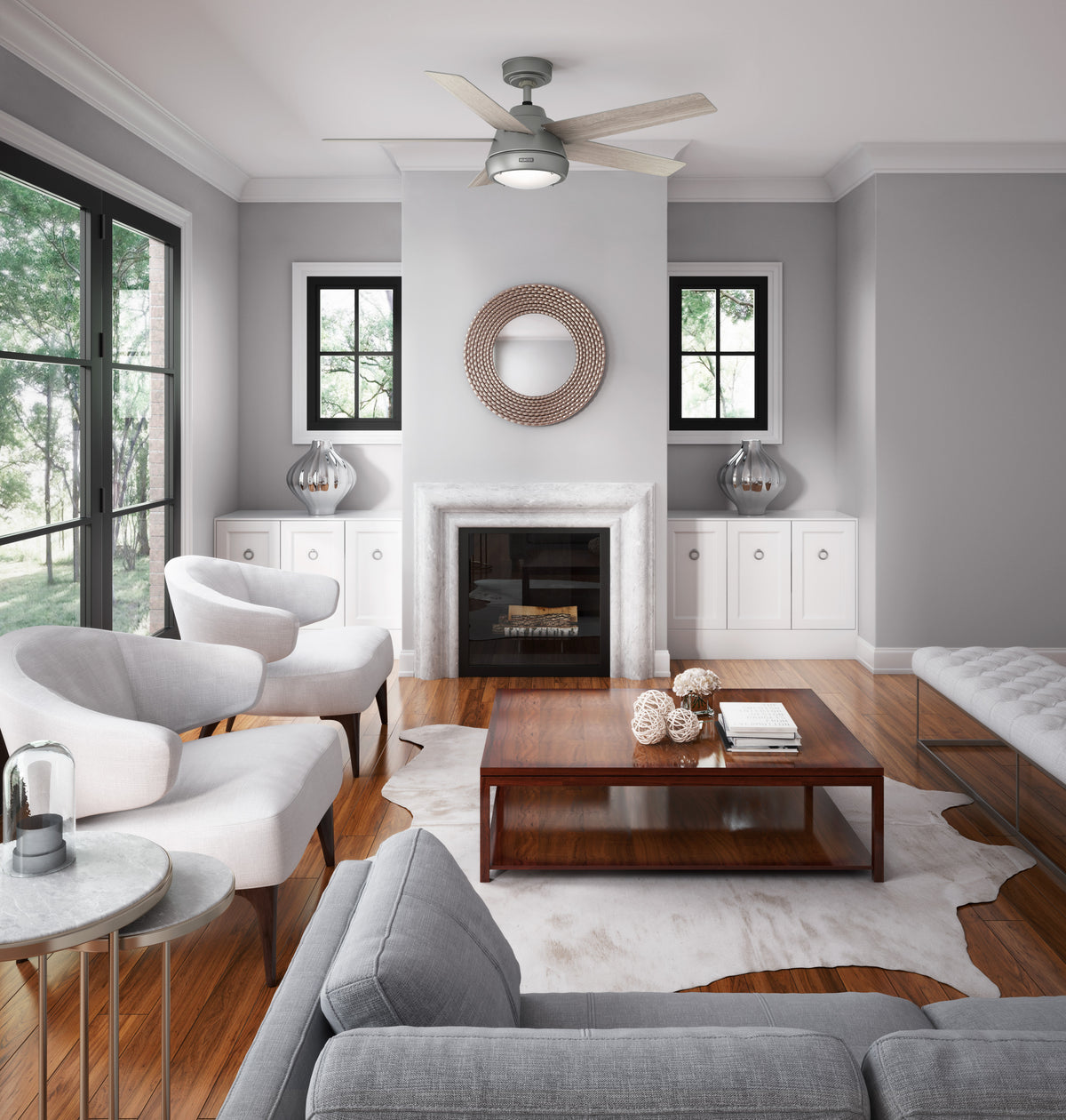 52 inch Burroughs Matte Silver Ceiling Fan with LED Light Kit and Handheld Remote