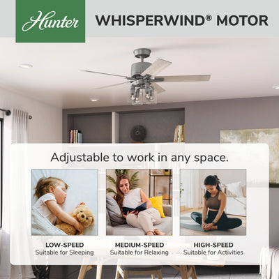52 inch Techne Wi-Fi HunterExpress Matte Silver Ceiling Fan with LED Light Kit and Handheld Remote