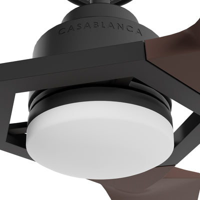 Casablanca 52 inch Eula ENERGY STAR® Matte Black Damp Rated Ceiling Fan with LED Light Kit and Wall Control and Handheld Remote