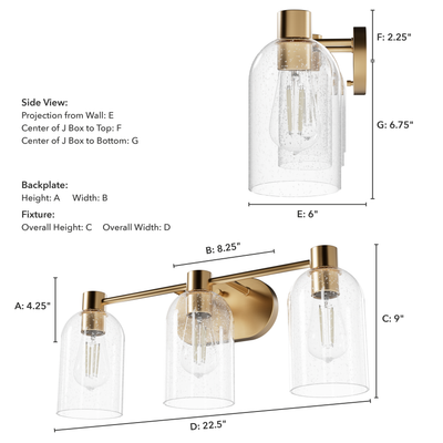 Lochemeade 22.5-inch 3-light Alturas Gold Vanity Light with Clear Seeded Glass