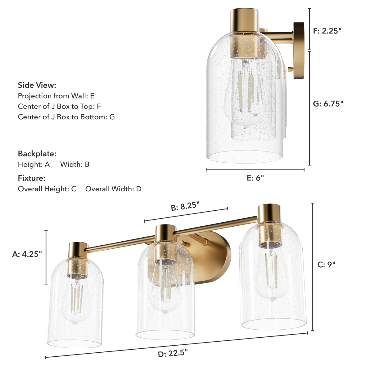 Lochemeade 22.5-inch 3-light Alturas Gold Vanity Light with Clear Seeded Glass