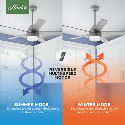 52 inch Aerodyne Wi-Fi Matte Silver Ceiling Fan with LED Light Kit and Handheld Remote