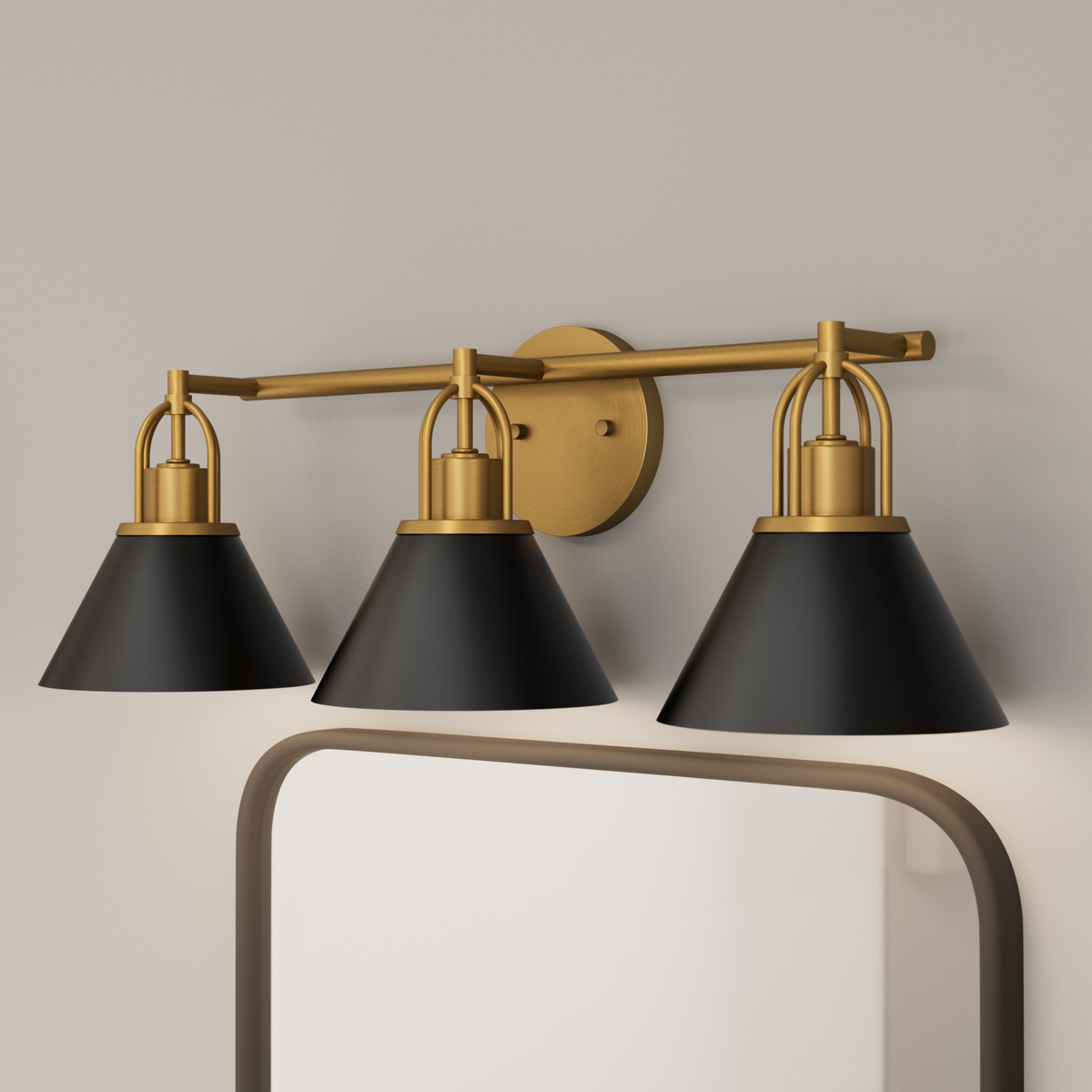 Carrington Isle 27-inch 3-light Matte Black and Luxe Gold Vanity Light with Matte Black Metal Shade