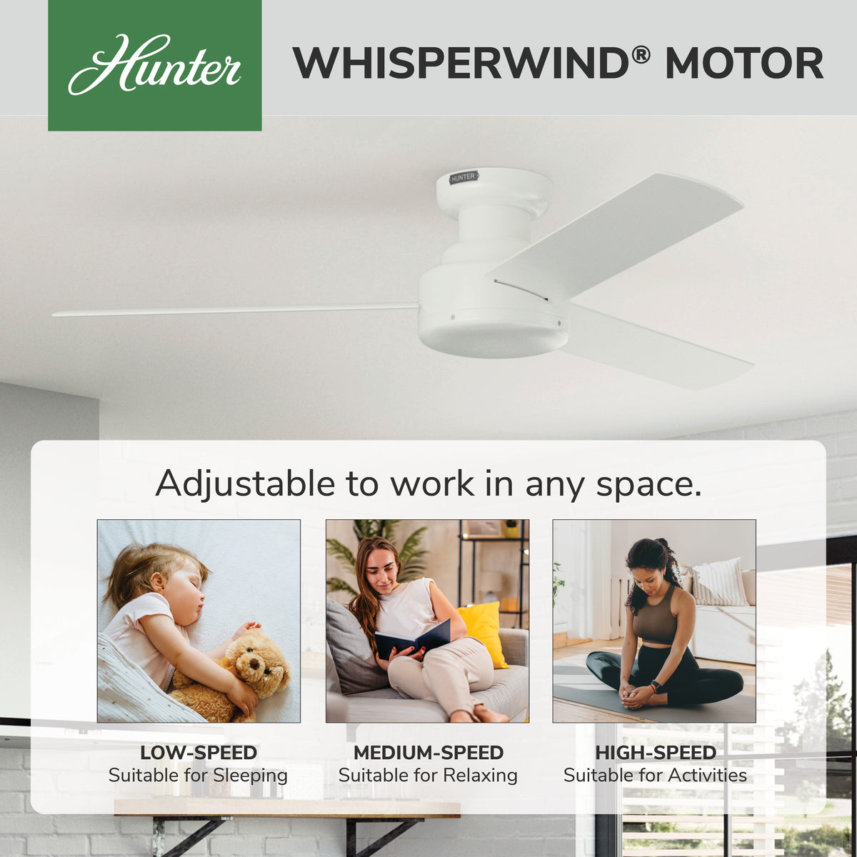 52 inch Presto Matte White Low Profile Ceiling Fan and Wall Control