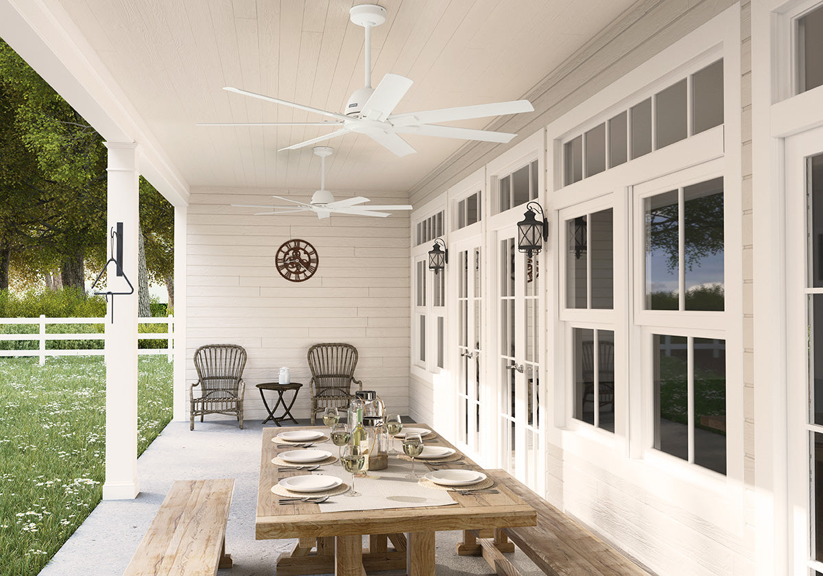 60 inch Downtown ENERGY STAR® Matte White Damp Rated Ceiling Fan and Wall Control