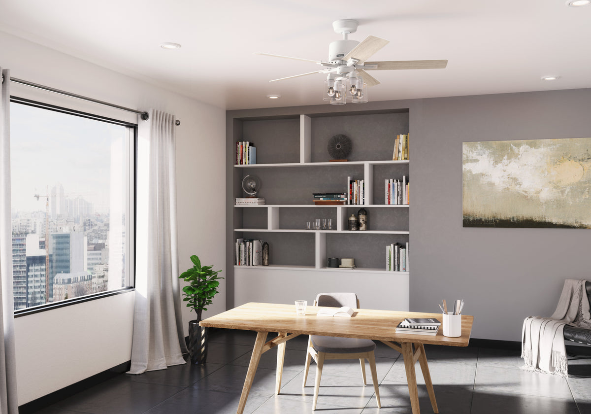 52 inch Techne Wi-Fi HunterExpress Matte White Ceiling Fan with LED Light Kit and Handheld Remote