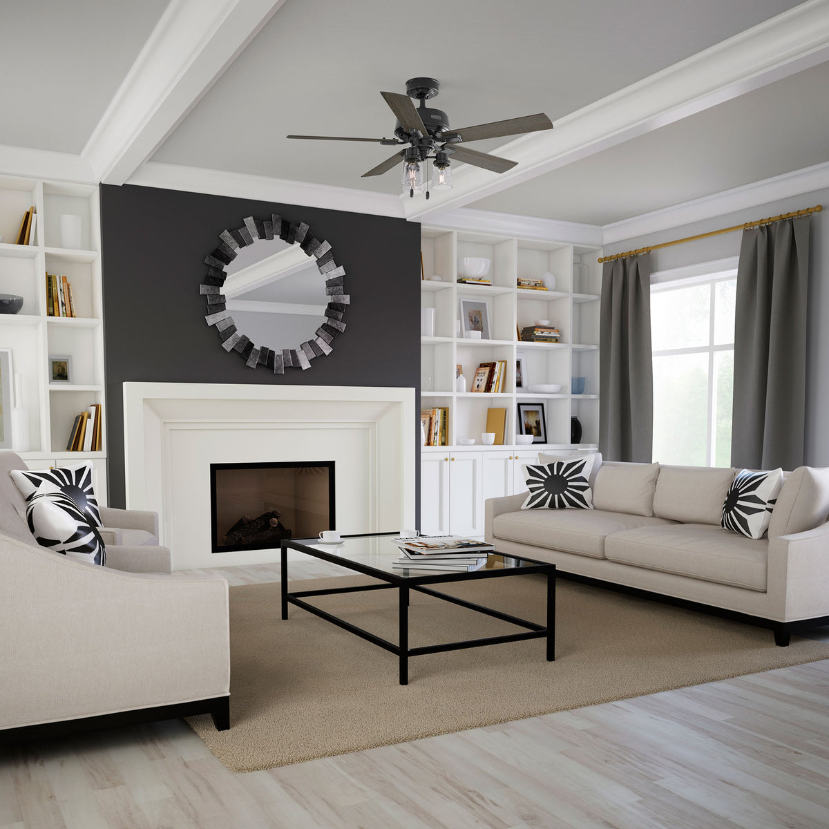 52 inch Hartland Matte Black Ceiling Fan with LED Light Kit and Pull Chain