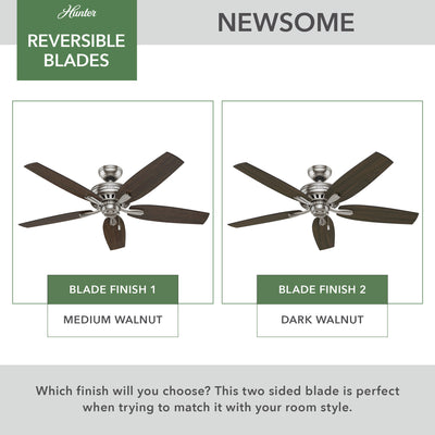 52 inch Newsome Brushed Nickel Ceiling Fan and Pull Chain