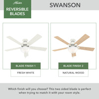 52 inch Swanson Fresh White Ceiling Fan with LED Light Kit and Pull Chain