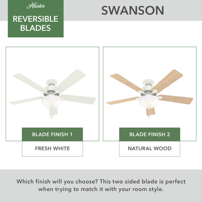 52 inch Swanson Fresh White Ceiling Fan with LED Light Kit and Pull Chain