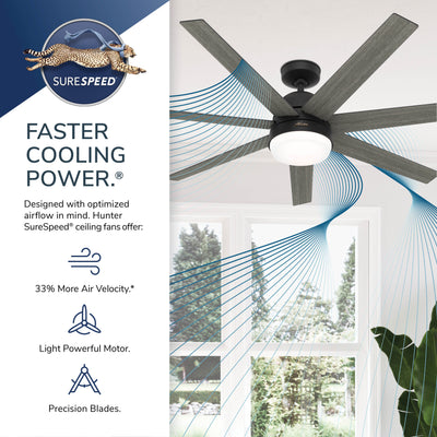 60 inch Phenomenon Wi-Fi ENERGY STAR® Matte Black Ceiling Fan with LED Light Kit and Wall Control