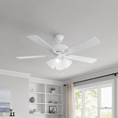 52 Inch Marisella AC Alabaster White Indoor Ceiling Fan 5-Blade 4 Lights Reversible