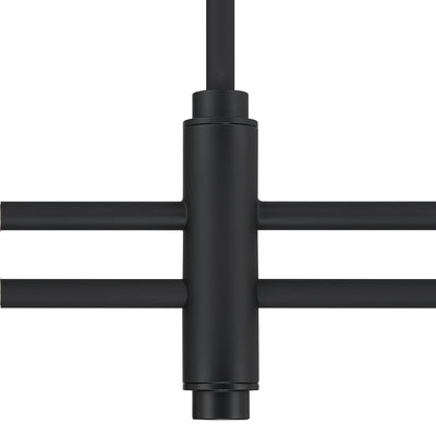 Camelia Stem 53-inch 2-light Matte Black and Off White Linen Linear Chandelier with White Linen Fabric Shade