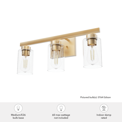 Hartland 22-inch 3-light Alturas Gold Vanity Light with Seeded Glass