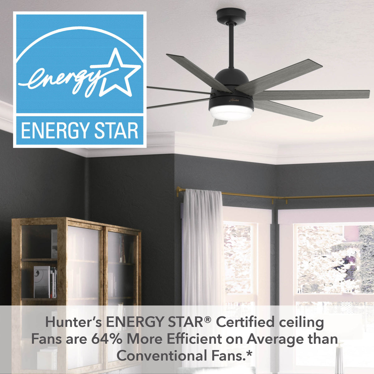 60 inch Phenomenon Wi-Fi ENERGY STAR® Matte Black Ceiling Fan with LED Light Kit and Wall Control