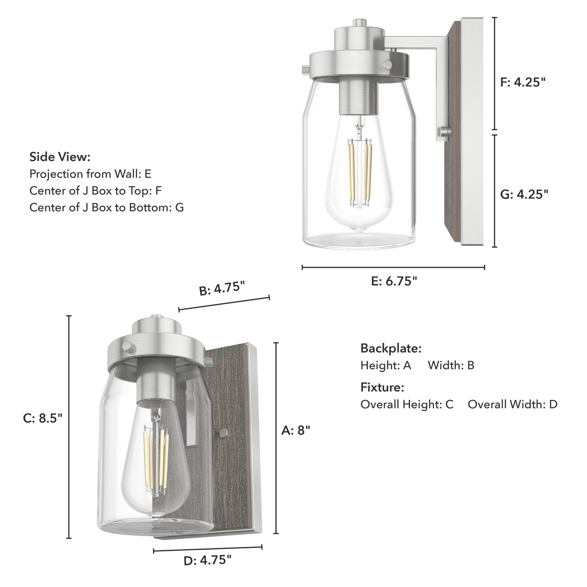 Devon Park 8.5-inch 1-light Brushed Nickel and Grey Wood Wall Sconce with Clear Glass