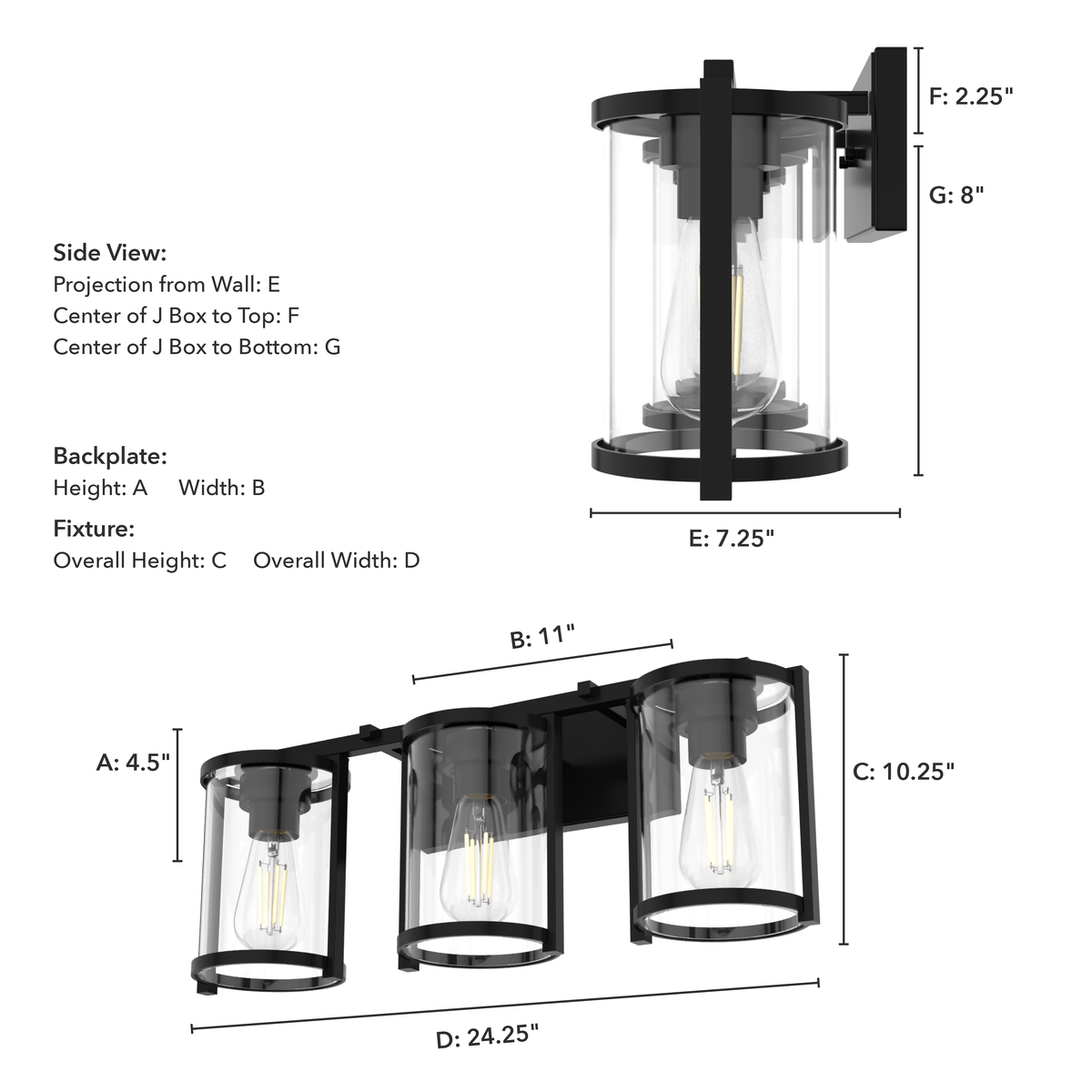 Astwood 24.25-inch 3-light Matte Black Vanity Light with Clear Glass