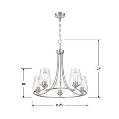 25'' Ashford Brushed Nickel 5 Light Chandelier