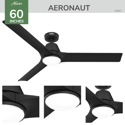 60 inch Aeronaut Wi-Fi ENERGY STAR® Matte Black Damp Rated Ceiling Fan with LED Light Kit and Handheld Remote