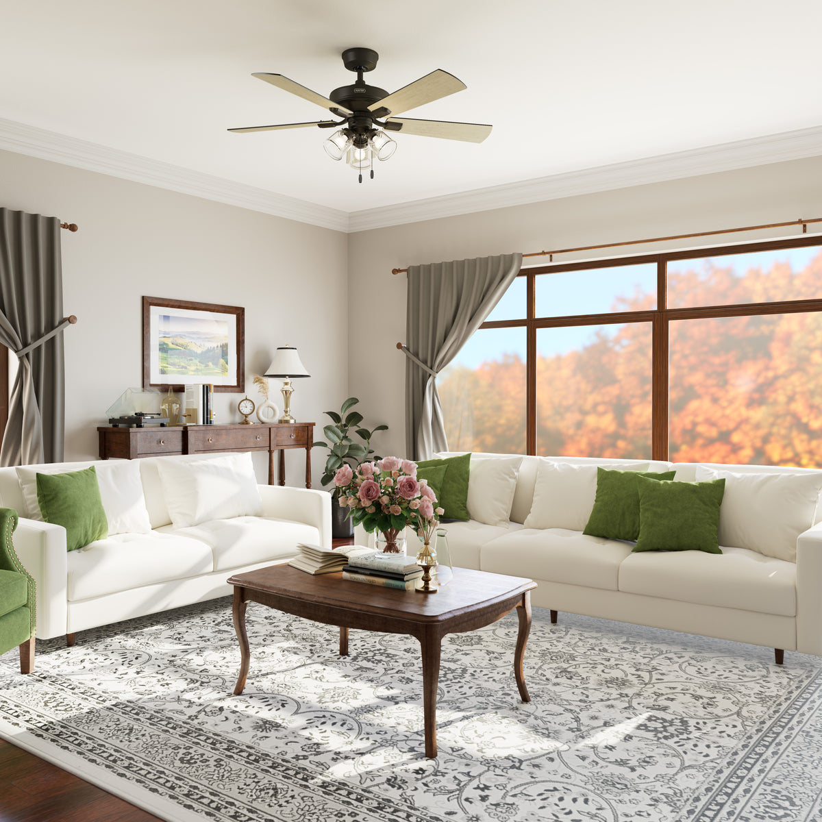 52 inch Crestfield HunterExpress Noble Bronze Ceiling Fan with LED Light Kit and Pull Chain